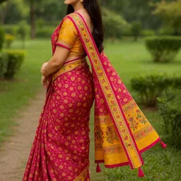 ROFOLO Floral Mirror Work Pashmina Designer Patola Saree image 2