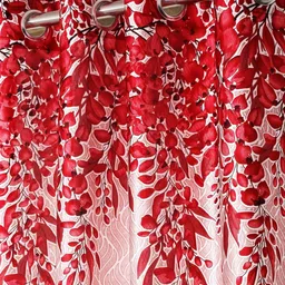 Home Sizzler Red & White Set of 2 Floral Window Curtain image 4