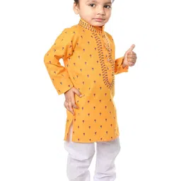 TAKE STYLE Boys Yellow Cotton Blend Printed Kurta Sets image 2