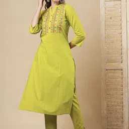 FASHOR Embroidered Pure Cotton Kurta & Trousers-image-1