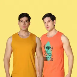 WOOSTRO Men Pack of 2 Typography Printed Round Neck Cotton Slim Fit Sports T-shirts image 3