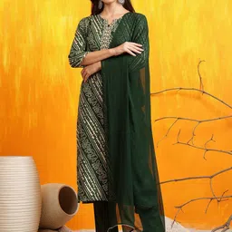 KALINI Women Bandhani Printed Regular Mirror Work Kurta with Trousers & With Dupatta-picture-32