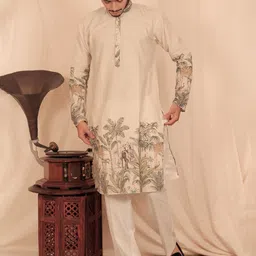 House Of Sanskruti Men Abstract Printed Thread Work Cotton Kurta image 5