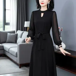 HERE&NOW Women Keyhole Neck Puff Sleeves Fit & Flare Midi Dress-picture-21