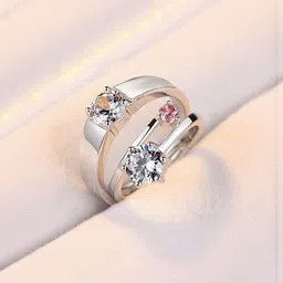 J.S ENTERPRISES Unisex Set Of 2 Stainless Steel Crystals Studded Finger Rings-image-66