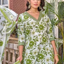 Anouk Women Floral Printed Cotton Kurta with Trousers & Dupatta image 5