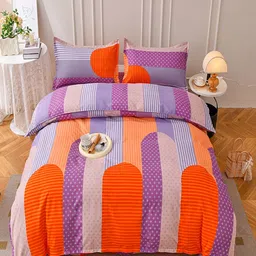 JC HOME Orange & Purple Geometric Polycotton 4 Piece Double King Regular Bedding Set-picture-20