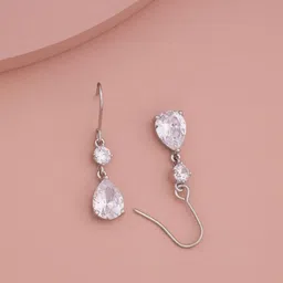 Kushal's Fashion Jewellery Rhodium-Plated Classic Zircon Studded Drop Earrings image 2