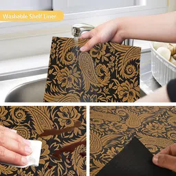 Kuber Industries Gold-Toned & Black 3Pieces Printed Water Resistant Shelf Liner Organisers image 3