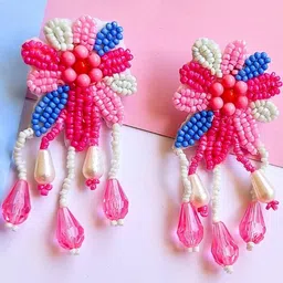 tipsy closet Gold-Plated Floral Beaded Boho Handmade Tasseled Beaded Earrings Set image 4