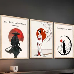 Kotart Brown & Red 3 Pieces Japanese Art Printed Wooden Wall Arts image 2