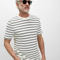 Marks & Spencer Striped Textured Round Neck T-shirt image 1