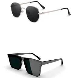 SPADEACES Unisex Black Lens & Silver-Toned Round Sunglasses with-picture-26