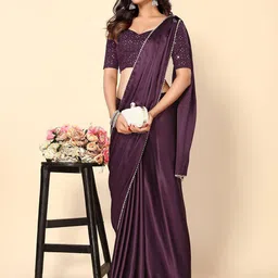 ODETTE Satin Embellished Saree image 4