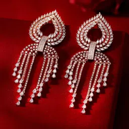Priyaasi Rose Gold-Plated American Diamond-Stone Studded & Beaded Drop Earrings-picture-58