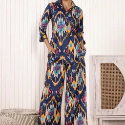 MANVAAR JAIPUR Pure Cotton Printed Shirt Collar Neck Tunic With Trousers-picture-14