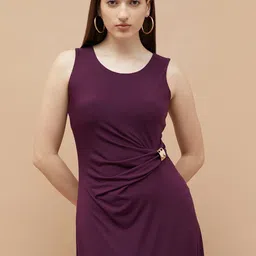 CODE by Lifestyle Women Gathered Ruched Round Neck Sheath Midi Dress image 3