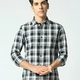 Basics Men Slim Fit Tartan Checked Pure Cotton Casual Shirt-image-36