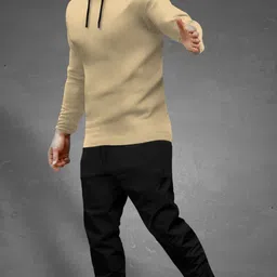 blive Men Night Suit Set Beige, Black Solid image 3