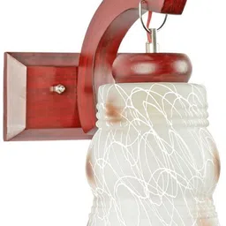 1ST TIME Brown & Maroon Textured Wood Traditional Frustum Shaped Wall Lamp image 2