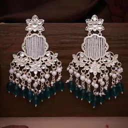 MEIRA JEWELLERY Gold Plated Artificial Stones Studded & Beaded Floral Drop Earrings-image-29