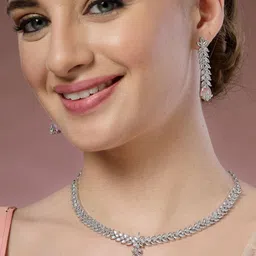 ADIVA Silver Plated American Diamond Studded Jewellery Set image 3