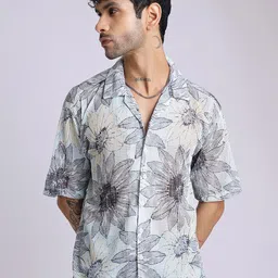 Stysure Men Comfort Floral Semi Sheer Casual Shirt-picture-30