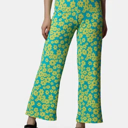 Popwings Women Smart Floral Printed High-Rise Easy Wash Trousers-image-91
