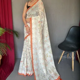 Tasarika Kalamkari Printed Kantha Work Saree with Blouse Piece image 5