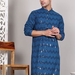 Jompers Men Geometric Embroidered Sequinned Kurta-picture-16