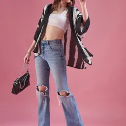 DressBerry Black Striped Open Front Shrug image 5