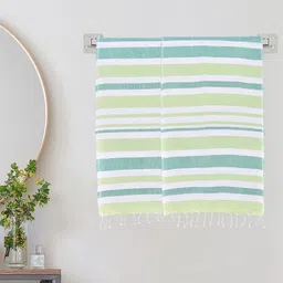 KLOTTHE Green & White Striped Cotton 233 GSM Lightweight 2 Pieces Bath Towels-59InX29.5In-picture-12