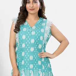 Crazy Needle Self Design Printed Lace Inserts Cotton Sleeveless Regular Top-image-30