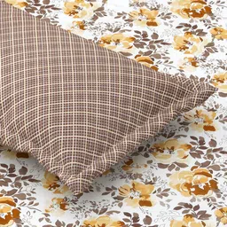 Salona Bichona Brown & White Floral 180 TC King Bedsheet with 2 Pillow Covers image 3