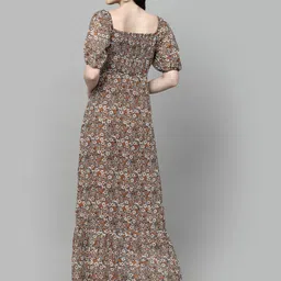 aayu Women Fit and Flare Beige, Multicolor Maxi/Full Length Dress image 2