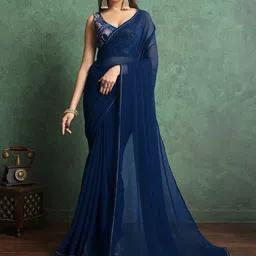 All About You Pure Georgette Saree with Heavy Embroidered Blouse Piece image 4