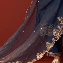 Indo Era Women Ethnic Motifs Embroidered Regular Thread Work Kurta with Trousers & With Dupatta image 4