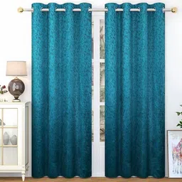LUZDECOR Teal Printed Velvet 2 Pieces Window Black Out Eyelet Curtains 108" x 84"-picture-15