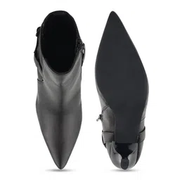 SHUZ TOUCH Women Leather Pointed-Toe Buckle Detail Stiletto-Heel Monk Boots image 2