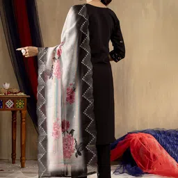 Ekta Textiles Floral Yoke Design Thread Work Straight Kurta With Trousers & Dupatta image 2