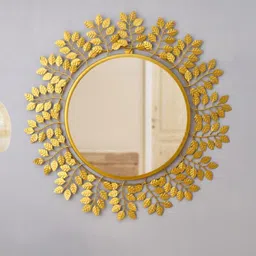 Urban Hamlet Designer Golden Hue Leaf Motif Metal Wall Mirror image 5