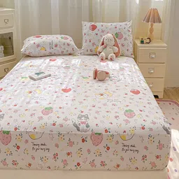 JC HOME White & Pink Graphic 140 TC Super King Bedsheet Set-2 m x 2.20 m image 5
