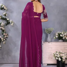 LeeliPeeri Designer Solid Saree With Embroidered Scallop Border image 2