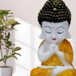 Aura White & Yellow Buddha Idol Showpiece image 2