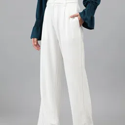 kotty Women Regular Fit White Viscose Rayon Trousers image 4