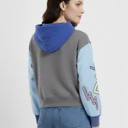 DressBerry Conversational Print Colorblocked Hooded Sweatshirt image 2