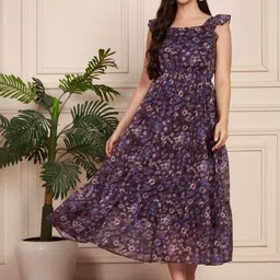 CORSICA Floral Print Flutter Sleeve Georgette Fit & Flare Midi Dress-picture-13