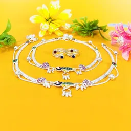 AamNa Enterprises Silver-Plated Stone-Studded & Beaded Jewellery Set image 1