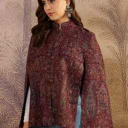 Sangria Paisley & Floral Printed Woollen Mandarin Collar Jacket-picture-10