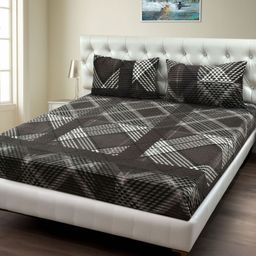 MORADO Grey & White Geometric 180 TC Queen Bedsheet with 2 Pillow Covers-picture-5